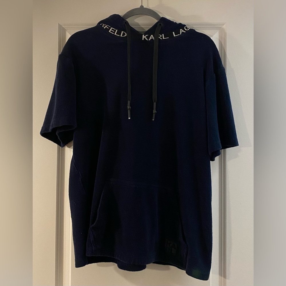 Karl Lagerfeld Hoodie short sleeve - Blue Terry Cloth - Sz M - 100% Cotton